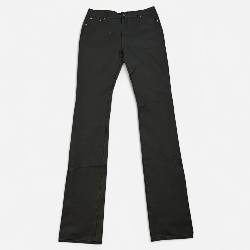 Black Faux leather straight leg stacked pants by Last chance A vale series